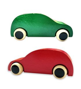Lil Amigos Nest Channapatna Wooden Toys ( 1 Years+) Multicolor - Improves Hand Eye Coordination & Sound Skills Toys Race Cars Set Pack of 2 - (Red & Green Color)