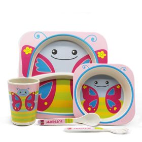 Little Jamun - Butterfly shape Kids Bamboo Fiber Dinnerware Set with Bowl,Plate,Cup,Fork and Spoon