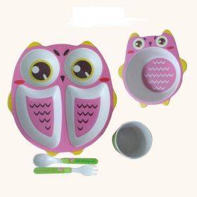 Little Jamun - The happy owls Design Bamboo Fiber Kids Dinnerware Set with Bowl, Plate,Cup,Fork and Spoon 