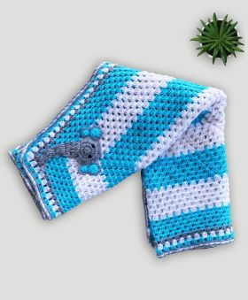 Knitting by Love-Hand knit woolen blancket-Blue & White