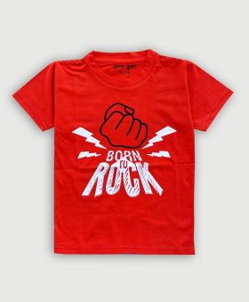 Little labs Born to rock print half sleeves t-shirt - Orange-4-5 Years