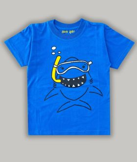 Little labs happy shark print half sleeves - Blue-3-4 Years