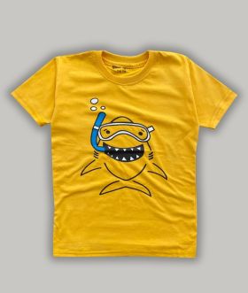 Little labs happy shark print half sleeves - Yellow-5-6 Years