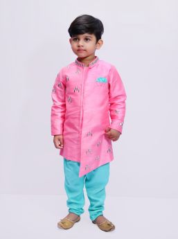 Tutus by Tutu-Pink Turquoise Embroidered Sherwani-6-12 Months