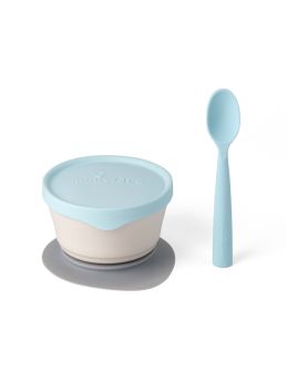 Miniware First Bite Suction Bowl With Spoon Feeding Set  Vanilla/Aqua