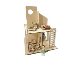 CuddlyCoo-Modern Doll House with peg dolls and furniture