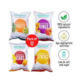 Timios Munchies Mix Rings+Stars+Sticks+Puffs Pack of 12 - 30g Each
