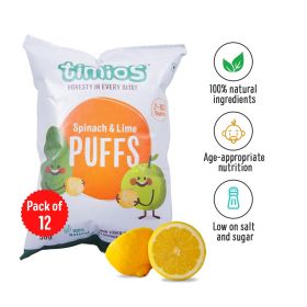 Timios Snacks Spinach & Lime Puffs Pack of 12 - 30g Each