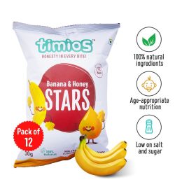 Timios Snacks Banana & Honey Stars Pack of 12 - 30g Each