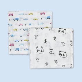 Baby Moo-Pandas And Cars  Multicolour 2 Pk Muslin Swaddle