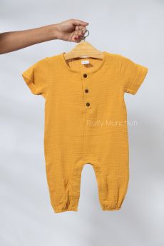 Fluffy Munchkin-Half sleeves Romper-0-3 Months-Mustard