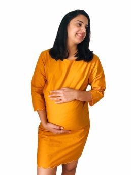 Chicmomz-Mustard Cut Style Short Maternity Dress 