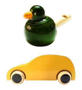 Lil Amigos Nest Channapatna Wooden Toys ( 1 Years+) Multicolor - Improves Hand Eye Coordination & Sound Skills Race Car & Bird Whistler Toys Set Pack of 2 (Yollow & Green)