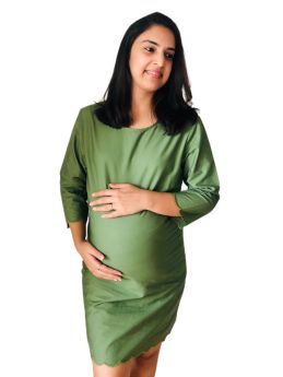 Chicmomz-Olive Green  Cut Style Short Maternity Dress 