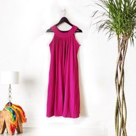 Pleated Side Flap Dress-Fuschia Pink-S