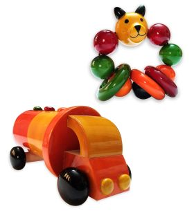 Lil Amigos Nest Channapatna Wooden Toys ( 1 Years+) Multicolor - Improves Hand Eye Coordination & Sound Skills Rattle & Oil Tanker Toys Set Pack of 2