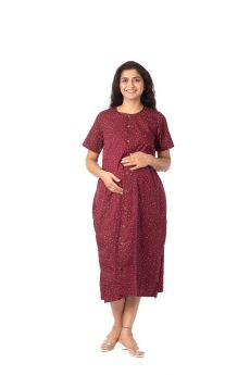 Charismomic-Maroon Tie-to -Fit Maternity/Nursing Night/Hospital gown