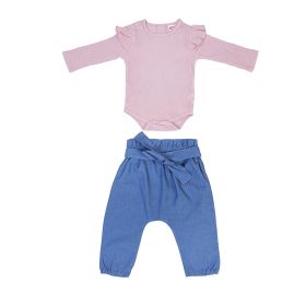 Baby Moo-Ruffle Full Sleeve Pink, Blue 2 Piece Romper Set