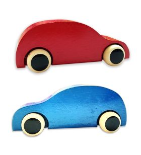 Lil Amigos Nest Channapatna Wooden Toys ( 1 Years+) Multicolor - Improves Hand Eye Coordination & Sound Skills Toys Race Cars Set Pack of 2 - (Blue & Red Color)
