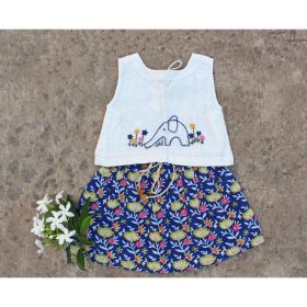 Simply Kitsch-Embroidered top with printed cotton skirt (set of 2)