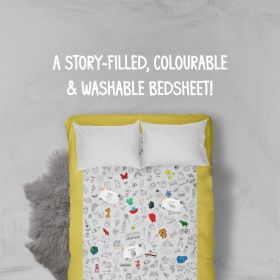 Elemeno Kids-Spotted Bedsheet - Colourable, Washable, Re-usable with 6 Games (Double)