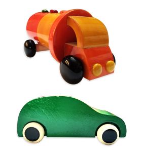 Lil Amigos Nest Channapatna Wooden Toys ( 1 Years+) Multicolor - Improves Hand Eye Coordination & Sound Skills Race Car & Oil Tanker Toys Set Pack of 2 - (Green Color)