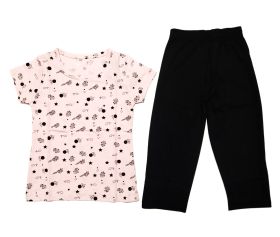 Lil Amigos Nest Pink & Black Colour Flowers Printed Dress for Boys/Girls Pajama & Casual Half Sleeves Sweatshirt Top Bottom Kids Set