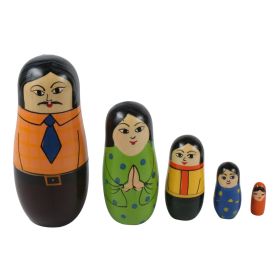 Channapatna Toys Wooden Family Russian Nesting Dolls Set for Kids (2 years+) - 6 Inch Multicolor - set of 5 pcs - Improves Hand Eye Coordination and Fine Motor Skills-WFRND001