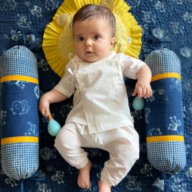 whitewater kids unisex organic essential white angrakha top + pants-0-3 months