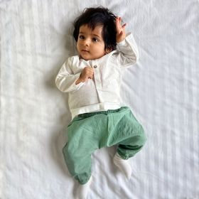 whitewater kids unisex organic essential white kurta + mint pants-6-9 months