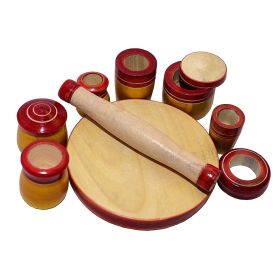 Channapatna Toys Traditional Wooden Cooking/Kitchen Toys Play Set for Kids, Girls (3 Years+) - Multicolor - 9 Pieces Toy Set - Pretend & Play Toy | Wooden Kitchen Set Toys for Girls-WKCT0005