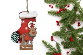 Bobtail-WOODEN REINDEER STOCKING ORNAMENT - RED