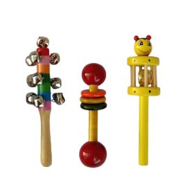 Channapatna Toys Wooden Rattle Toys for Baby | Infants | New born ( 0+ Years) - Set of 3 pcs - Multicolor - Discover Sounds, Develops Sensory Skills-WRB30007