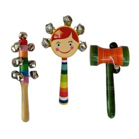 Channapatna Toys Non toxic Wooden Rattles for Baby/Infants ( 0+ Years) - set of 3 pcs - multicolor - Discover Sounds, Develops Sensory Skills-WRB3001