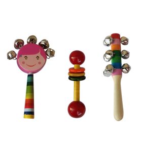 Channapatna Toys Handmade Non toxic wooden rattle for baby/Infants ( 0+ Years) - set of 3 pcs - multicolor - Discover Sounds, Develops Sensory Skills-WRB3002