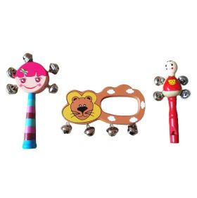 Channapatna Toys Handmade Wooden Rattles for Baby/Infants, new born ( 0+ Years) - set of 3 pcs - multicolor & whistle - Discover Sounds, Develops Sensory Skills-WRBW003