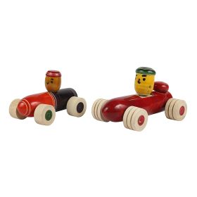 Channapatna Toys Wooden Push & Pull Along Toys for 12 Months & Above Kids, Toddlers, Infant & Preschool Toys - Multicolor - Hand Eye Coordination and Gross Motor Skills - Race Cars Set of 2 pcs-WRC002