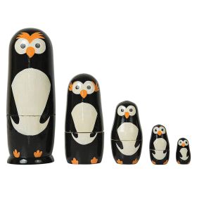 Channapatna Toys Wooden Russian Nesting Dolls Penguin Set for Kids (2 years+) - 6 Inch Multicolor - set of 5 pcs - Improves Hand Eye Coordination and Fine Motor Skills-WRNDPS001