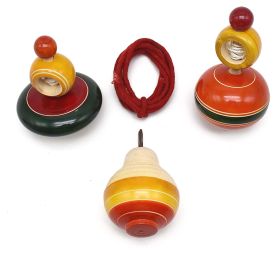 Channapatna Toys Wooden Spinning Tops Toys Combo (3 Years+) - Set of 3 Pcs - Multicolor - Curiosity & Fine Motor Skills | Pambaram | Bongaram | Lattu-WSTT3004