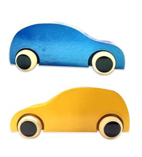 Lil Amigos Nest Channapatna Wooden Toys ( 1 Years+) Multicolor - Improves Hand Eye Coordination & Sound Skills Toys Race Cars Set Pack of 2 - (Yellow & Blue Color)