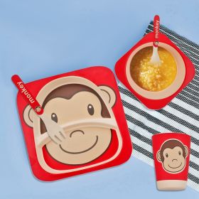 Baby Moo Monkey Red Bamboo Fiber Dinner Set-Y-2-1-P2