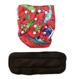Bumtail by Lil Amigos Nest - Printed Blue Dinos Washable & Reusable Solid Pocket Cloth Diapers with Inserts